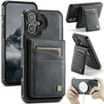 thumbnail image 1 of Allytechgroup 2 In 1 Wallet Case for iPhone 16, PU Leather Magnetic Case with Detachable Cards Holder Support Wireless Charging Full Body Protector Cover for iPhone 16, Black, 1 of 11