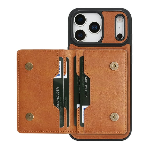 Allytechgroup 2 in 1 Wallet Case for iPhone 17 Pro, Detachable Cards Holder [Compatible with Magsafe] Anti-Scratch Slim Fit Shell Cover Shockproof Bumper for iPhone 17 Pro, Brown