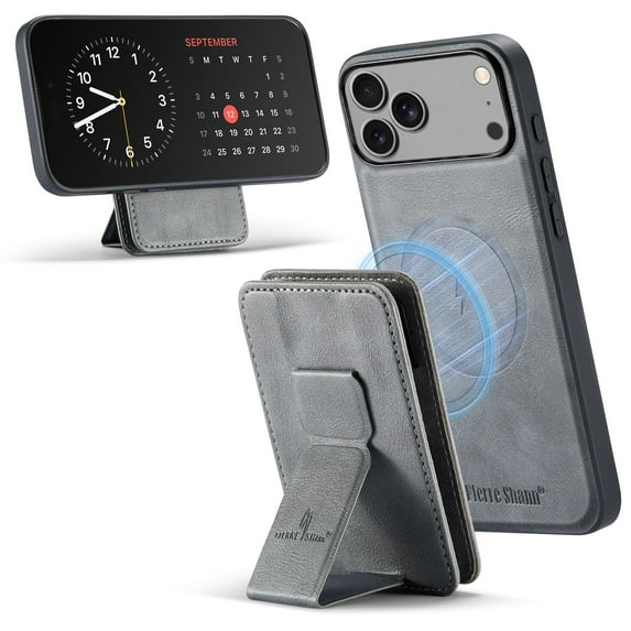 Allytechgroup 2 in 1 Wallet Case for iPhone 17 Pro, Detachable Magnetic Cover Compatible with Magsafe Premium PU Leather Cards Holder Shockproof Bumper Phone Case for Women Men, Gray