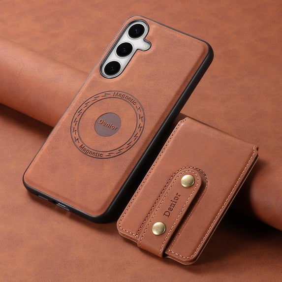 Allytechgroup 2 in 1 Wallet Detachable Cards Holder Case for Samsung Galaxy S23, Magnetic Back Cover Compatible with Magsafe & Car Mount Stand Shockproof Phone Case for Women Men, Brown