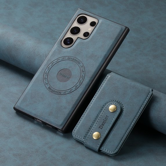 Allytechgroup 2 in 1 Wallet Detachable Cards Holder Case for Samsung Galaxy S23 Ultra, Magnetic Back Cover Compatible with Magsafe & Car Mount Stand Shockproof Phone Case for Women Men, Blue