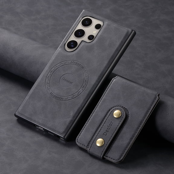 Allytechgroup 2 in 1 Wallet Detachable Cards Holder Case for Samsung Galaxy S23 Ultra, Magnetic Back Cover Compatible with Magsafe & Car Mount Stand Shockproof Phone Case for Women Men, Black