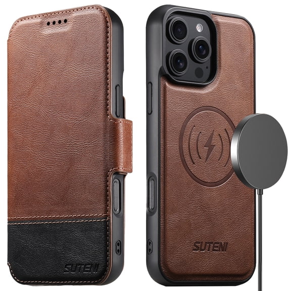 Allytechgroup 2 in 1 Wallet Phone Case for Apple iPhone 15 Pro, Premium PU Leather [Compatible with Magsafe] Detachable Magnetic Back Cover with Cards Holder Shockproof Cover Shell,Brown