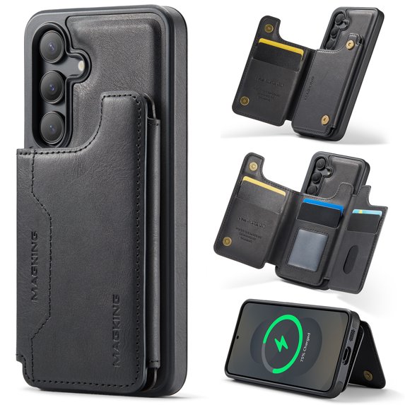 Allytechgroup 2 In 1 Wallet Phone Case for Samsung Galaxy S24 Ultra Plus, Compatible with Magsafe RFID Blocking Cover with 7 Cards Slots Stand Protective Business Type Case for Women Men, Black