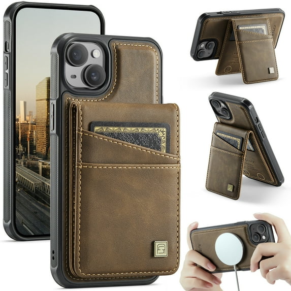 Allytechgroup 2 In 1 Wallet Case for iPhone 15, PU Leather Magnetic Case with Detachable Cards Holder Support Wireless Charging Full Body Protector Cover for iPhone 15, Coffee