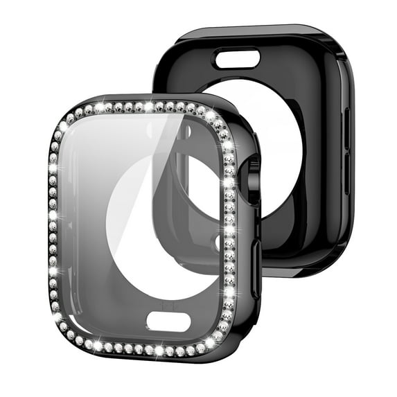 Allytechgroup 2 Pack for Apple Watch Series 10 42mm Case with Screen Protector, Support Wireless Charging Bling Sparkly Diamond Rhinestones Case for iWatch Series 10 42mm, Black