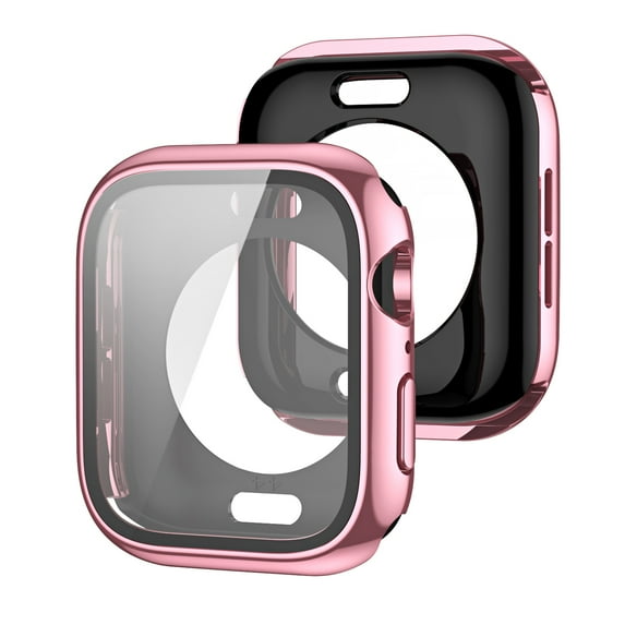 Allytechgroup 2 Pack for Apple Watch Series 11/ Series 10 42mm Screen Protector Case, All-Around Tempered Glass Screen Protector Case Ultra-Thin for iWatch Series 11/ 10 Protection Cover, Pink
