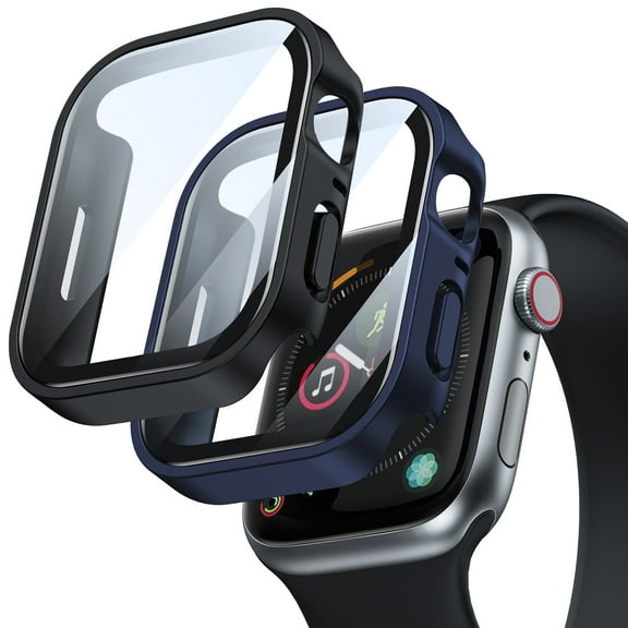 Allytechgroup 2 Pack for Apple Watch Series 11/Series 10 42mm with Screen Protector, Shockproof Protective Face Cover Hard PC Bumper for Women Men for iWatch Series 11/10 42mm, Darkblue+Black
