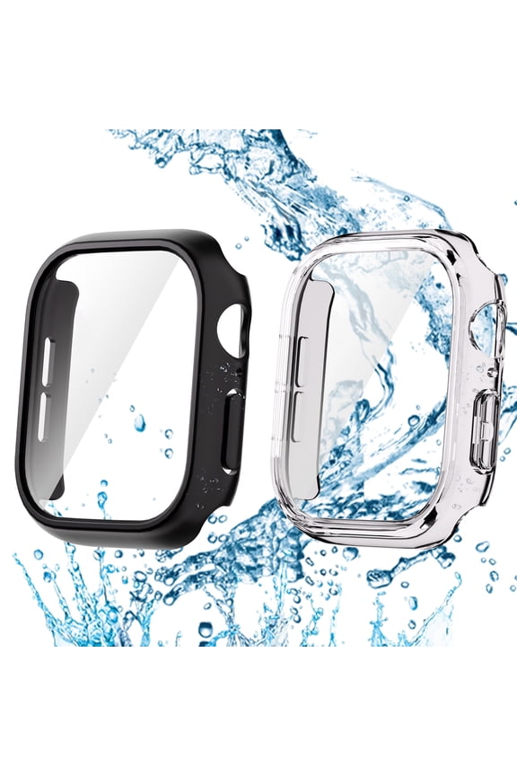 [2 Pack] Waterproof Case Cover for Apple Watch Series 10 42mm, with Screen Protector Full Body Shockproof Anti-Scratch HD Clear Dustproof Case for iWatch Series 10 42mm, Clear+Black