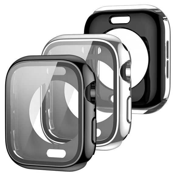 Allytechgroup 2 Pack for iWatch Series 10/11 42mm Screen Protector Case, All-Around Tempered Glass Screen Protector Case Ultra-Thin for Apple Series 11/ Series 10 42mm Cover, Sillver+Black