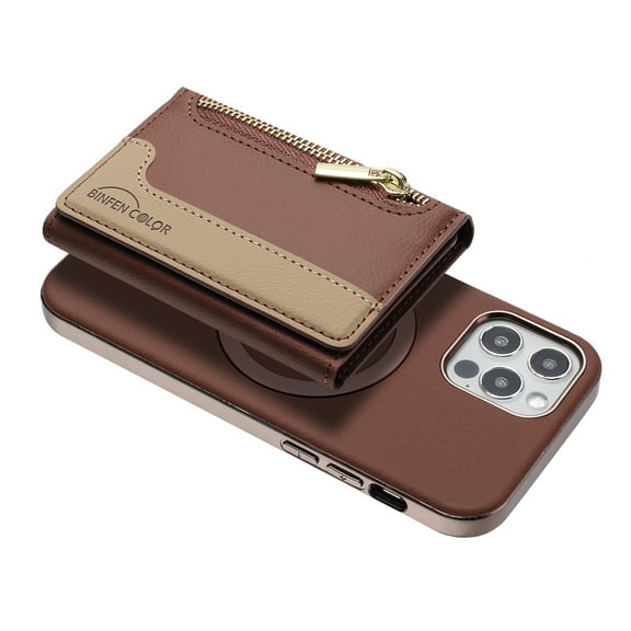 Allytechgroup 2-in-1 Magnetic Wallet Case for Apple iPhone 11, Detachable Card Holder with Zipper Pocket RFID Blocking Kickstand PU Leather Protective Flip Cover with 6 Slots, Brown