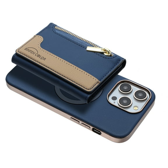 Allytechgroup 2-in-1 Magnetic Wallet Case for Apple iPhone 13 Pro, Detachable Card Holder with Zipper Pocket RFID Blocking Kickstand PU Leather Protective Flip Cover with 6 Slots, Darkblue
