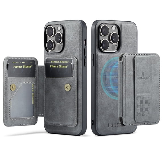 Allytechgroup 2-in-1 Wallet Case for Apple iPhone 15, Detachable Cards Holder Magnetic Back Cover Premium PU Leather Shockproof Phone Case for Women Men, Gray