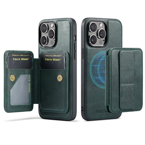 Allytechgroup 2-in-1 Wallet Case for Apple iPhone 15, Detachable Cards Holder Magnetic Back Cover Premium PU Leather Shockproof Phone Case for Women Men, Green