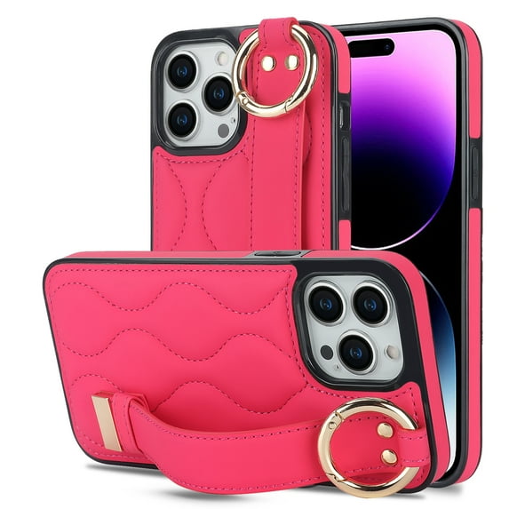 Allytechgroup 2024 New Trendy Back Case Cover for Apple iPhone 14 Pro Max, Premium PU Leather Luxury Design with Ring Holder Stand Bracket Bumper Shockproof Phone Case for Girls Women, Rose