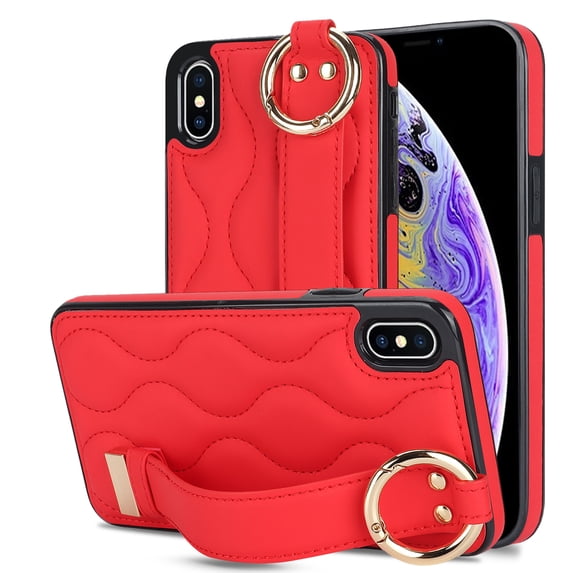 Allytechgroup 2024 New Trendy Back Case Cover for Apple iPhone XS Max, Premium PU Leather Luxury Design with Ring Holder Stand Bracket Bumper Shockproof Phone Case for Girls Women, Red