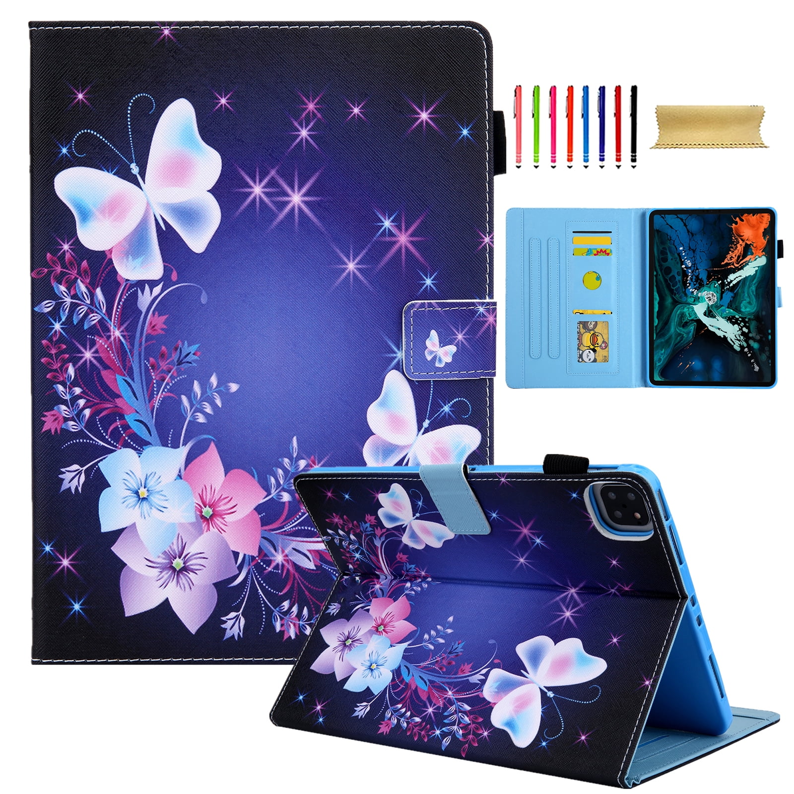 Allytechgroup 2024 iPad Pro 11" M4 Flip Case Cover - Premium Shockproof Stand with Pencil Holder Auto Sleep/Wake Function Protective Bumper Case for Apple iPad Pro 11 Inch M4 2024, Purple Butterfly