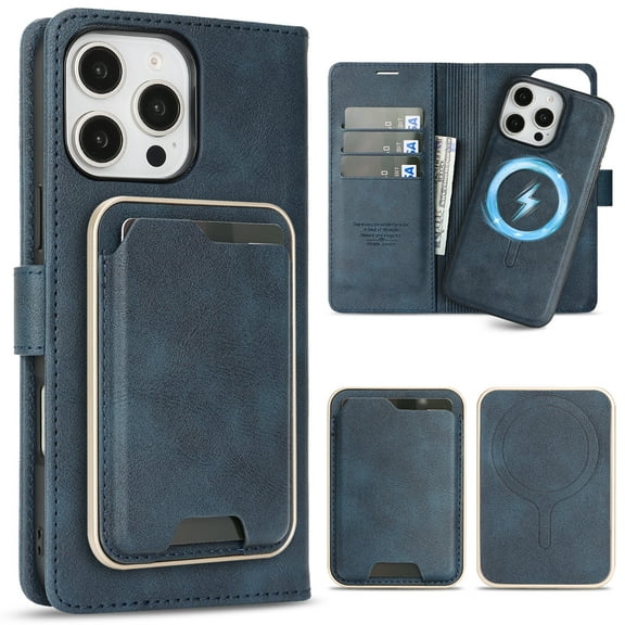 Allytechgroup 3 In 1 Magnetic iPhone 13 Case with Detachable Wallet & Card Holder, Compatible with Mag-safe PU Leather Folio Cover RFID Protection Phone Case for Apple iPhone 13,Blue