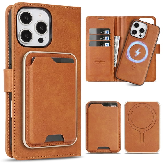 Allytechgroup 3 In 1 Magnetic iPhone 13 Pro Case with Detachable Wallet & Card Holder, Compatible with Mag-safe PU Leather Folio Cover RFID Protection Phone Case for Apple iPhone 13 Pro,Brown