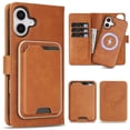 thumbnail image 1 of Allytechgroup 3 In 1 Magnetic iPhone 16 Case with Detachable Wallet & Card Holder, Compatible with Mag-safe PU Leather Folio Cover RFID Protection Phone Case for Apple iPhone 16,Brown, 1 of 7