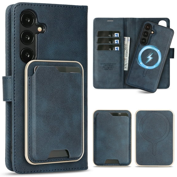 Allytechgroup 3 In 1 Samsung Galaxy S22 Ultra Case with Detachable Wallet & Card Holder, Compatible with Mag-safe PU Leather Folio Cover RFID Protection Phone Case for Samsung Galaxy S22 Ultra,Blue