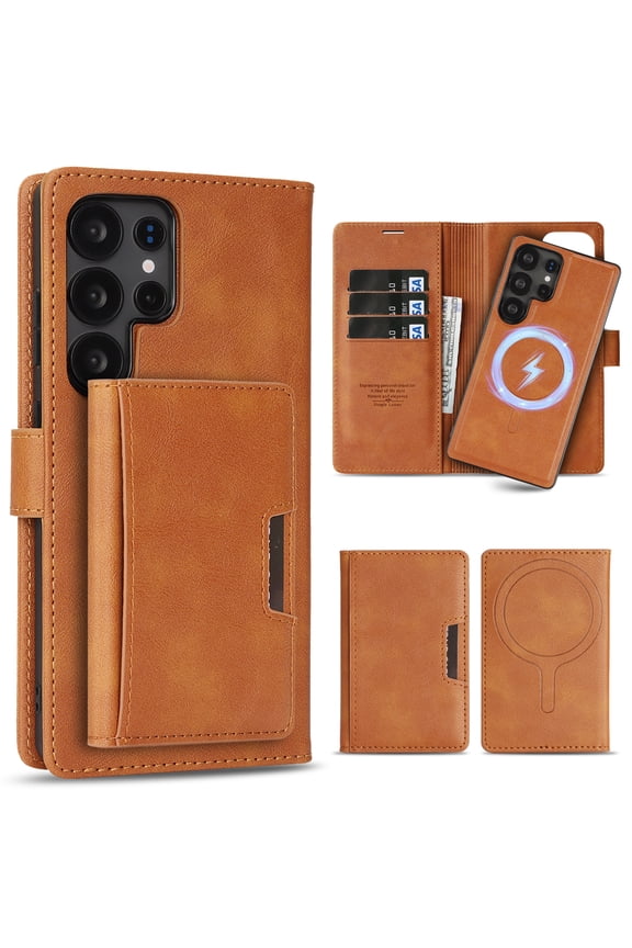 3 in 1 Wallet Case for Galaxy S26 Ultra,Detachable Back Cover & Cards Holder Compatible with Mag-safe Shockproof RFID Blocking Stand Phone Case for Samsung Galaxy S26 Ultra, Brown