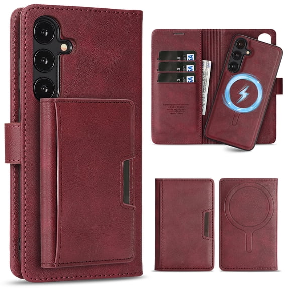 Allytechgroup 3 in 1 Wallet Case for Samsung Galaxy S23, Detachable Back Cover & Cards Holder Compatible with Mag-safe Shockproof RFID Blocking Stand Phone Case for Samsung Galaxy S23,Red