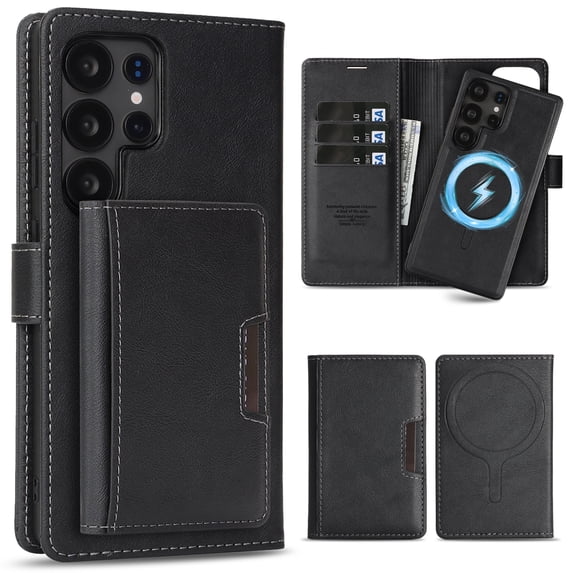Allytechgroup 3 in 1 Wallet Case for Samsung Galaxy S25 Ultra,Detachable Back Cover & Cards Holder Compatible with Mag-safe Shockproof RFID Blocking Stand Phone Case for Samsung Galaxy S25 Ultra,Black