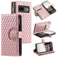 thumbnail image 1 of Allytechgroup 9 Cards Slots Wallet Case for Google Pixel 6A, Zipper Pocket Hand Wrist Stand Kickstand Shockproof Bumper Phone Case Cover for Google Pixel 6A for Girls Women, Rosegold, 1 of 14