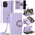 thumbnail image 1 of Allytechgroup 9 Cards Slots Wallet Case for iPhone 16 Pro Max, Zipper Pocket Hand Wrist Stand Kickstand Shockproof Bumper Phone Case Cover for iPhone 16 Pro Max for Girls Women, Purple, 1 of 10