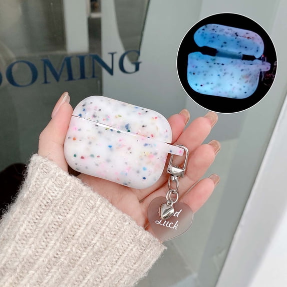 Allytechgroup AirPods 1 2 Case, Luminous Stylish Soft TPU Cover with Heart Dustproof Anti-Scratch Shockproof Lightweight Bumper Cover Case for Apple Airpods 2nd Gen / 1st Generation, White