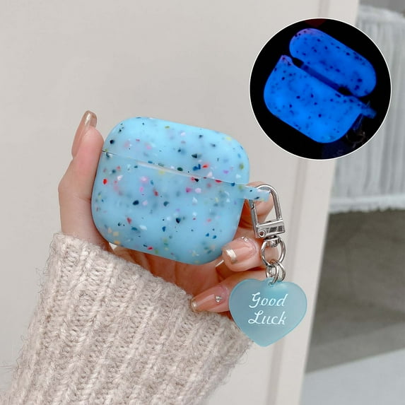 Allytechgroup AirPods 1 2 Case, Luminous Stylish Soft TPU Cover with Heart Dustproof Anti-Scratch Shockproof Lightweight Bumper Cover Case for Apple Airpods 2nd Gen / 1st Generation, Blue