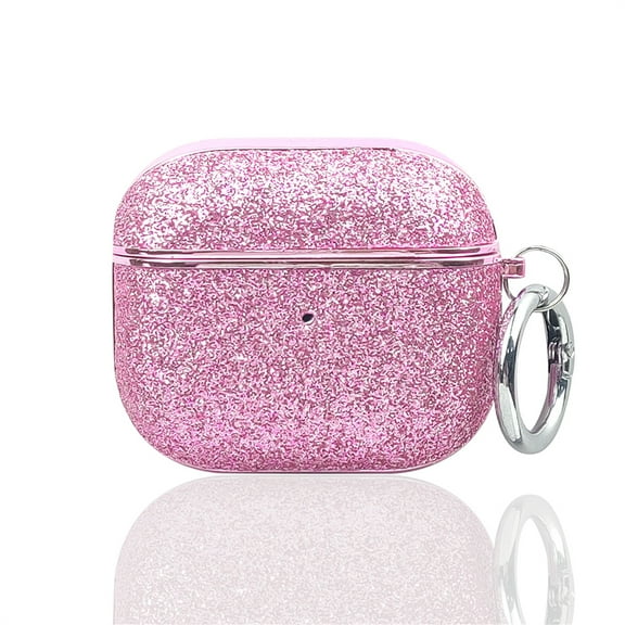 Allytechgroup for AirPods 3rd Gen (2021) Case with Keychain, Slim Shockproof Bling Glitter Cover for Women Girls Anti-Scratch PC TPU Protective Case with Precise Cutouts & Comfortable Grip, Pink