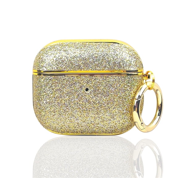 Allytechgroup for AirPods 3rd Gen (2021) Case with Keychain, Slim Shockproof Bling Glitter Cover for Women Girls Anti-Scratch PC TPU Protective Case with Precise Cutouts & Comfortable Grip, Gold