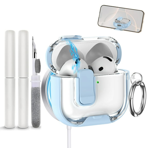 Allytechgroup for AirPods 4 Case with Cleaner Kit &Keychain, for Airpods 4th Generation Case (2024) with Phone Stand Compatible with Mag-safe Powerful Drop Protection Magnetic Lid, Skyblue