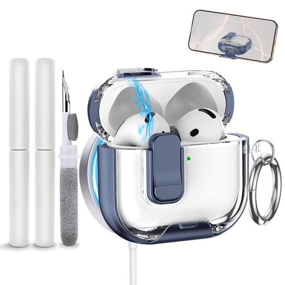 Allytechgroup for AirPods 4 Case with Cleaner Kit &Keychain, for Airpods 4th Generation Case (2024) with Phone Stand Compatible with Mag-safe Powerful Drop Protection Magnetic Lid, Darkblue