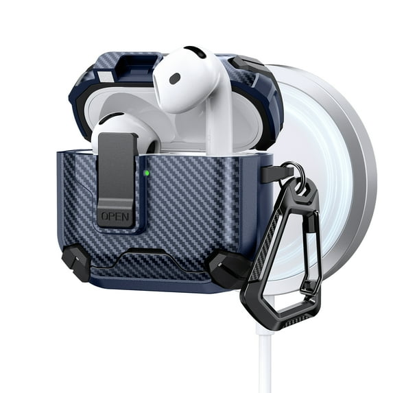 Allytechgroup AirPods 4th Generation Case with Keychain, Phone Stand Drop Protection Anti-Scratch Dustproof Wireless Charging Support Cover wtih Lock Button for Apple AirPods 4th Gen 2024,Darkblue
