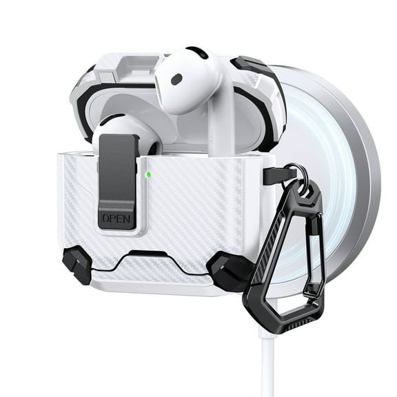 Allytechgroup AirPods 4th Generation Case with Keychain, Phone Stand Drop Protection Anti-Scratch Dustproof Wireless Charging Support Cover wtih Lock Button for Apple AirPods 4th Gen 2024,White