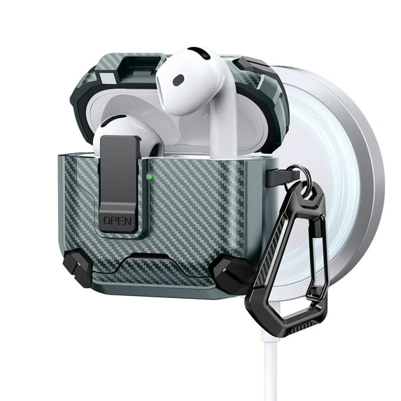 Allytechgroup AirPods 4th Generation Case with Keychain, Phone Stand Drop Protection Anti-Scratch Dustproof Wireless Charging Support Cover wtih Lock Button for Apple AirPods 4th Gen 2024,Green