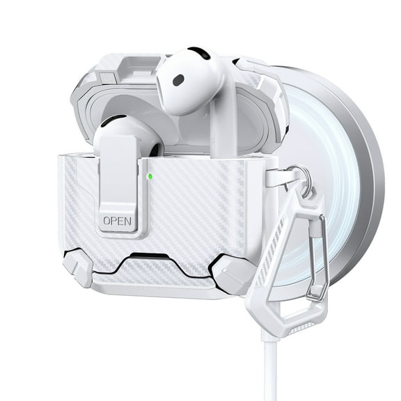 Allytechgroup AirPods 4th Generation Case with Keychain, Phone Stand Drop Protection Anti-Scratch Dustproof Wireless Charging Support Cover wtih Lock Button for Apple AirPods 4th Gen 2024,Whitewhite