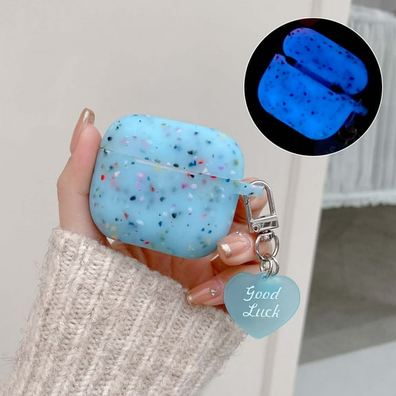 Allytechgroup AirPods Pro 1 Case 2019, Luminous Stylish Soft TPU Cover with Heart Dustproof Anti-Scratch Shockproof Lightweight Bumper Cover Case for Apple Airpods Pro 1st Generation, Blue