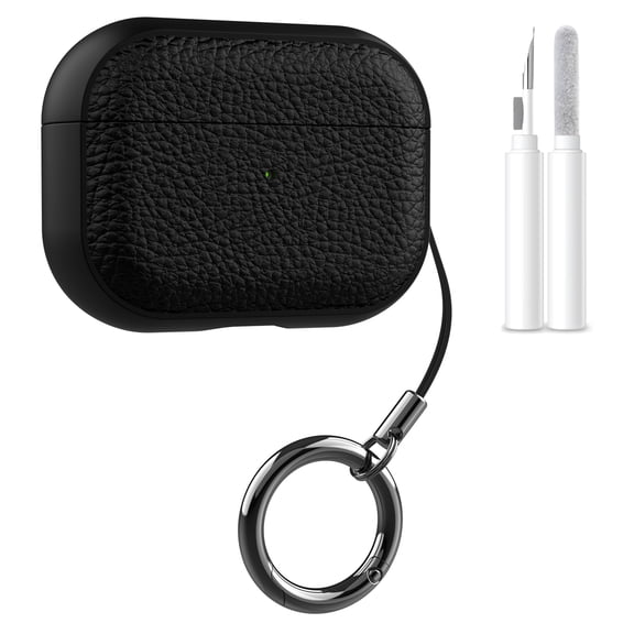 Allytechgroup AirPods Pro 3rd Generation Case 2025, with Keychain & Cleaning Kit Dustproof Anti-Scratch Shockproof Lightweight Premium PU Leather PC Earbuds Case Cover for Women Men, Black