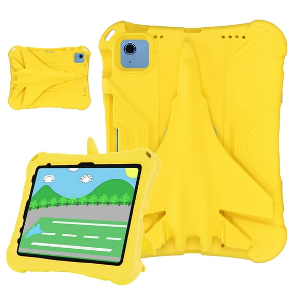 Allytechgroup Airplane Design Kids Case for Apple iPad Pro 11 2018/2020/2021/2022 1st 2nd 3rd 4th Gen, Soft EVA Silicone Shockproof Stand Lightweight Bumper Kids Friendly Tablet Case, Yellow