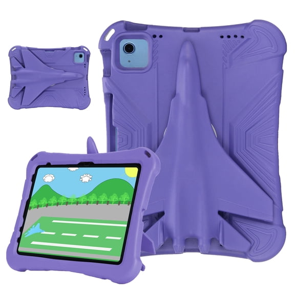 Allytechgroup Airplane Design Kids Case for Apple iPad Pro 11 2018/2020/2021/2022 1st 2nd 3rd 4th Gen, Soft EVA Silicone Shockproof Stand Lightweight Bumper Kids Friendly Tablet Case, Purple