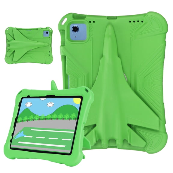 Allytechgroup Airplane Design Kids Case for iPad 10th Generation 10.9", Soft EVA Silicone Shockproof Stand Lightweight Bumper Kids Friendly Tablet Case for Apple iPad 10th Gen 10.9" 2022, Green