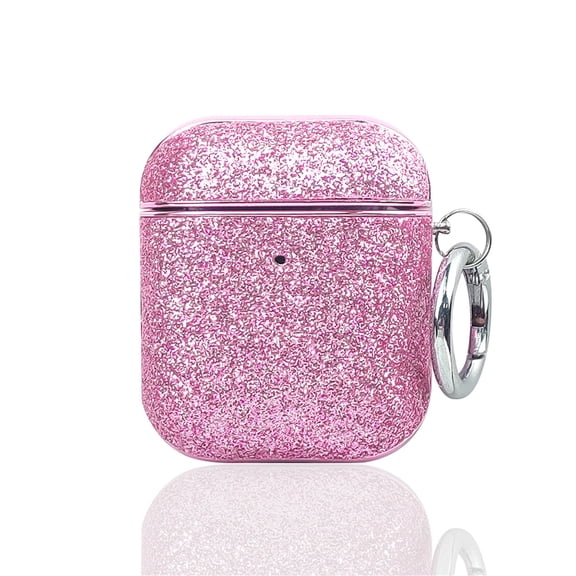 Allytechgroup for Airpods 2nd Gen / 1st Gen Case with Keychain, Shockproof Bling Glitter Cover for Women Girls Anti-Scratch PC+TPU Protective Case with Precise Cutouts & Comfortable Grip, Pink