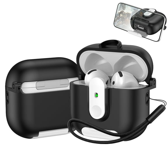 Allytechgroup for Airpods 4th Gen Case with Phone Stand & Lanyard,Full Body Shockproof Hard Shell Protection Design Support Wireless Charging for AirPods 4th Genaration 2024 Women Men, Whiteblack