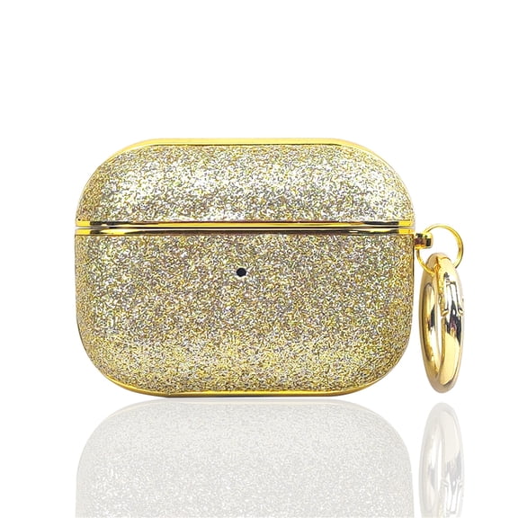 Allytechgroup for Airpods Pro (2019) Case with Keychain, Slim Shockproof Bling Glitter Cover for Women Girls Anti-Scratch PC TPU Protective Case with Precise Cutouts & Comfortable Grip, Gold