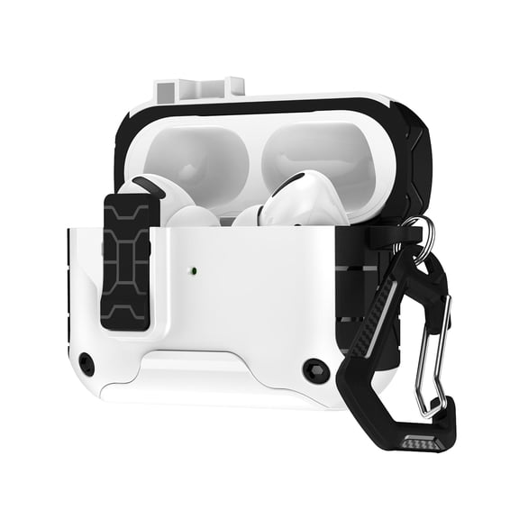 Allytechgroup for Airpods Pro 3rd Gen (2025) Case with Phone Stand, Built-in Keychain Safety Lock Support Wireless Charging Shockproof Protective Full Body Cover for Airpods Pro 3, White