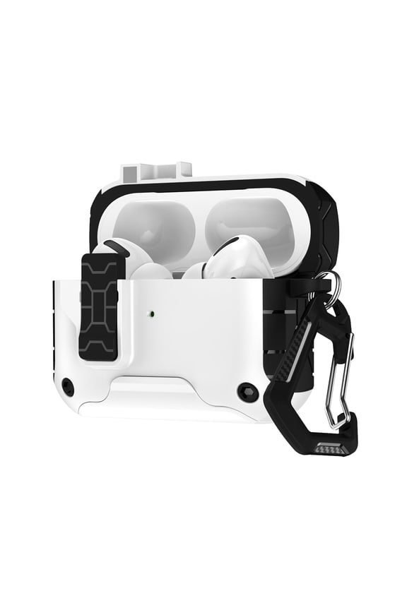 for Airpods Pro 3rd Gen (2025) Case with Phone Stand, Built-in Keychain Safety Lock Support Wireless Charging Shockproof Protective Full Body Cover for Airpods Pro 3, White